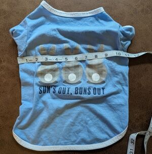 Dog top size large , light blue .